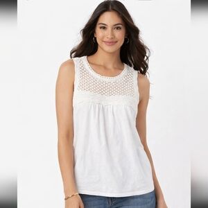 LOFT White Sleeveless Lace Yoke Shell Crochet Top/Tank Sz Lg